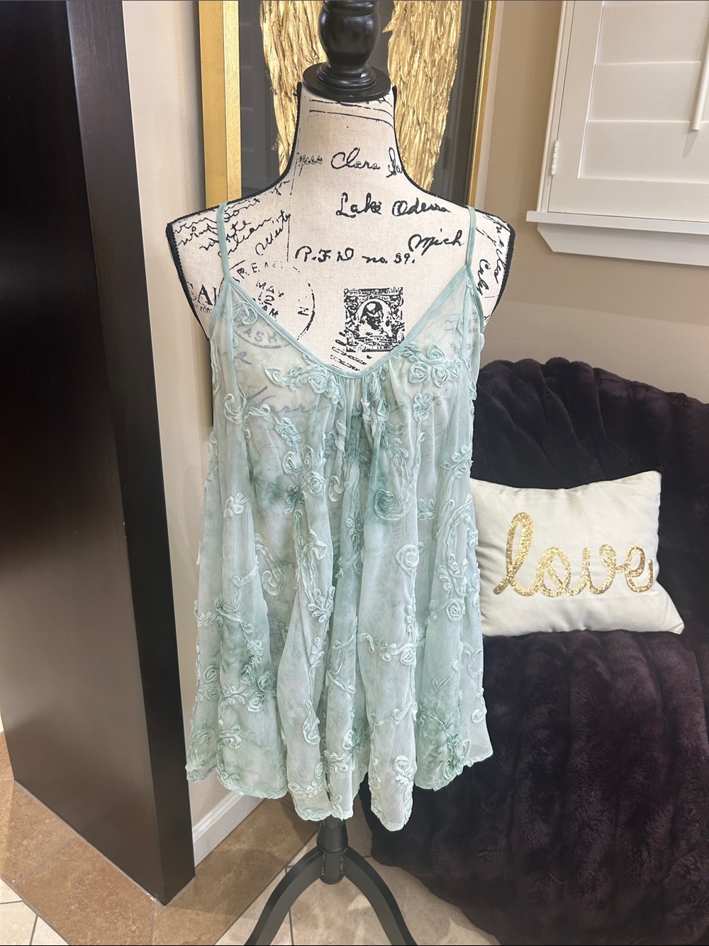 Free People Pale Aqua Embroidered Mini Dress